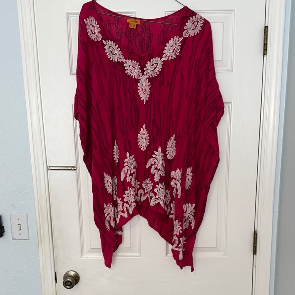 Sakkas Pink Embellished Poncho/Cover-up with White Embroidery